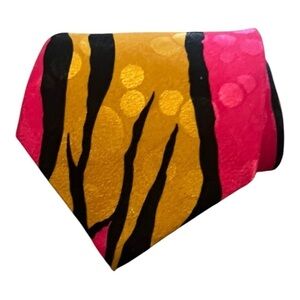 Indian Head Eclectic Hand Made Neck Tie Artsy Pink Gold Black